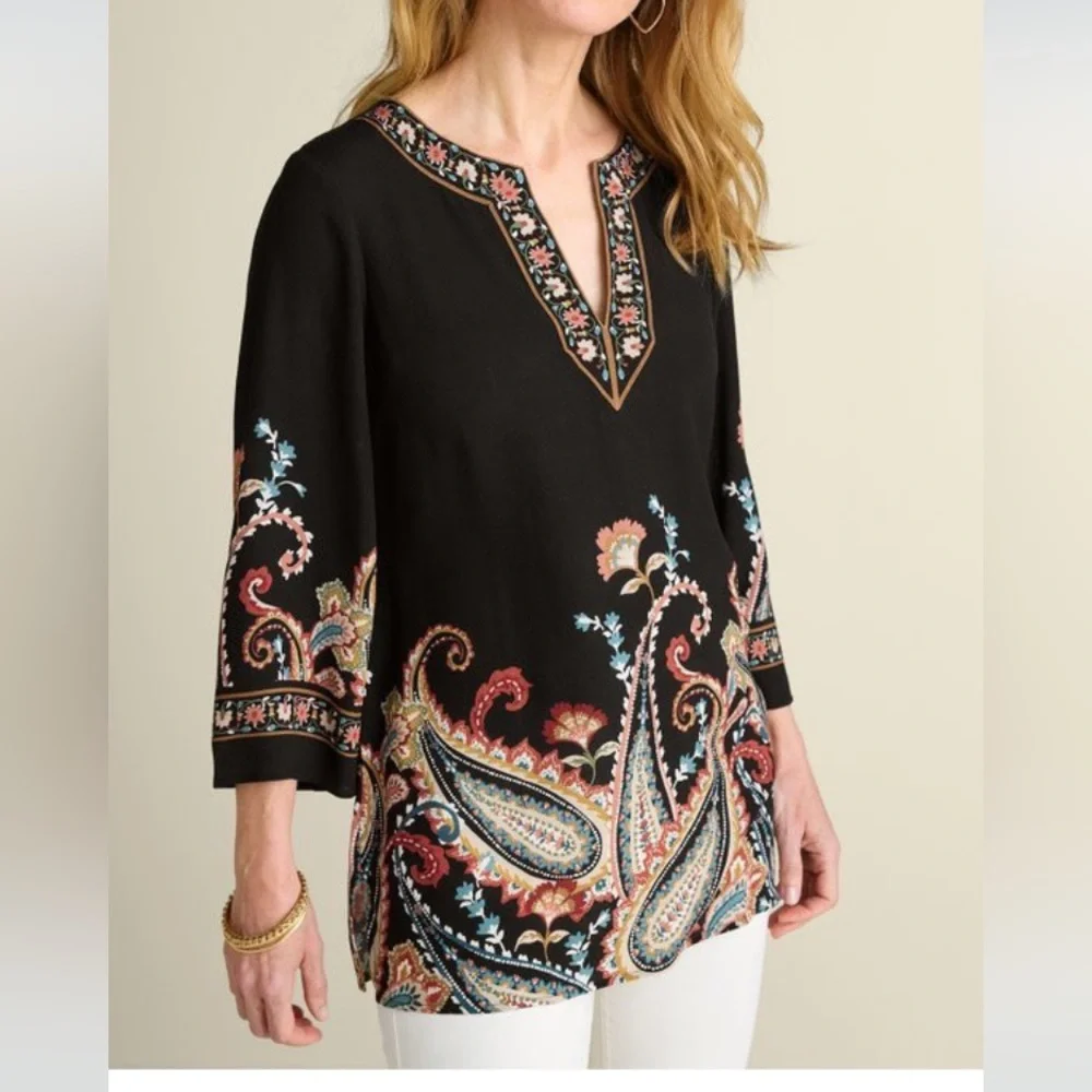 Soft Surroundings Elma 3/4 Sleeve Floral Paisley Top Size XL Bohemian Casual - Picture 4 of 13